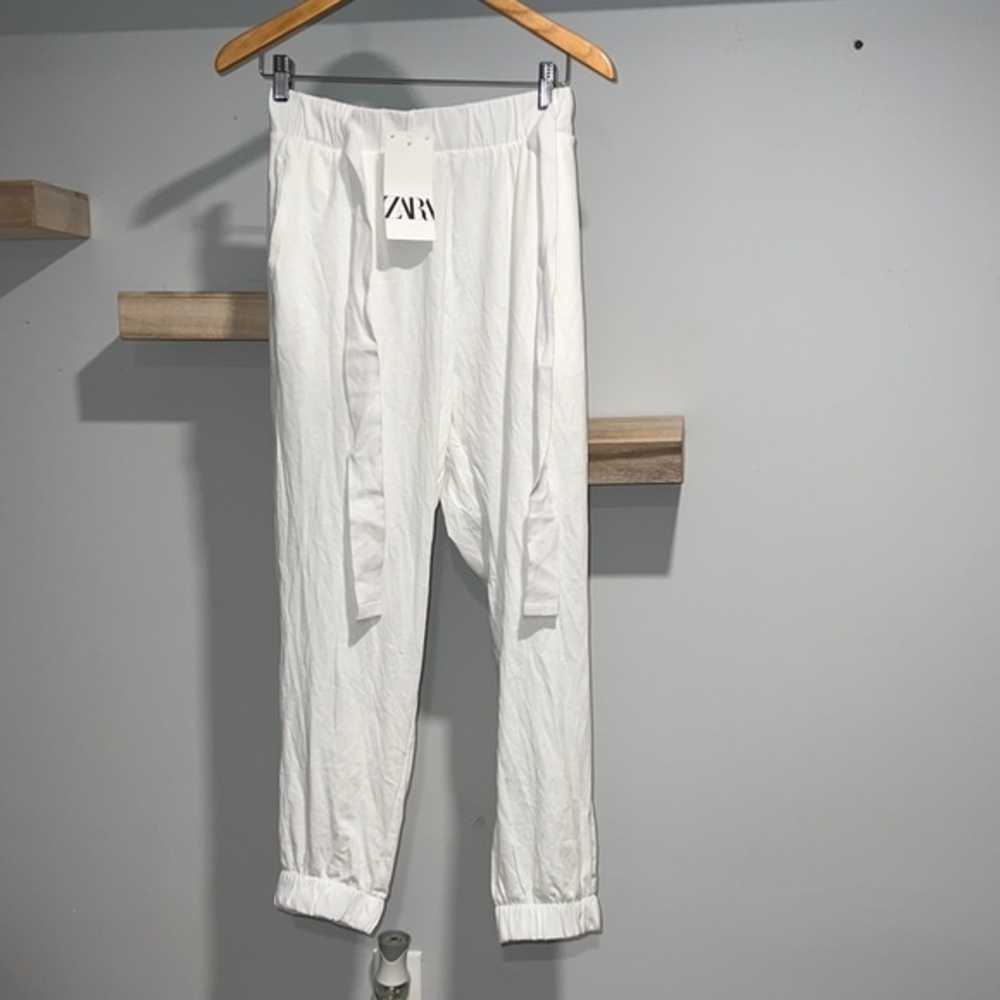 Zara white linen joggers‎ NWT